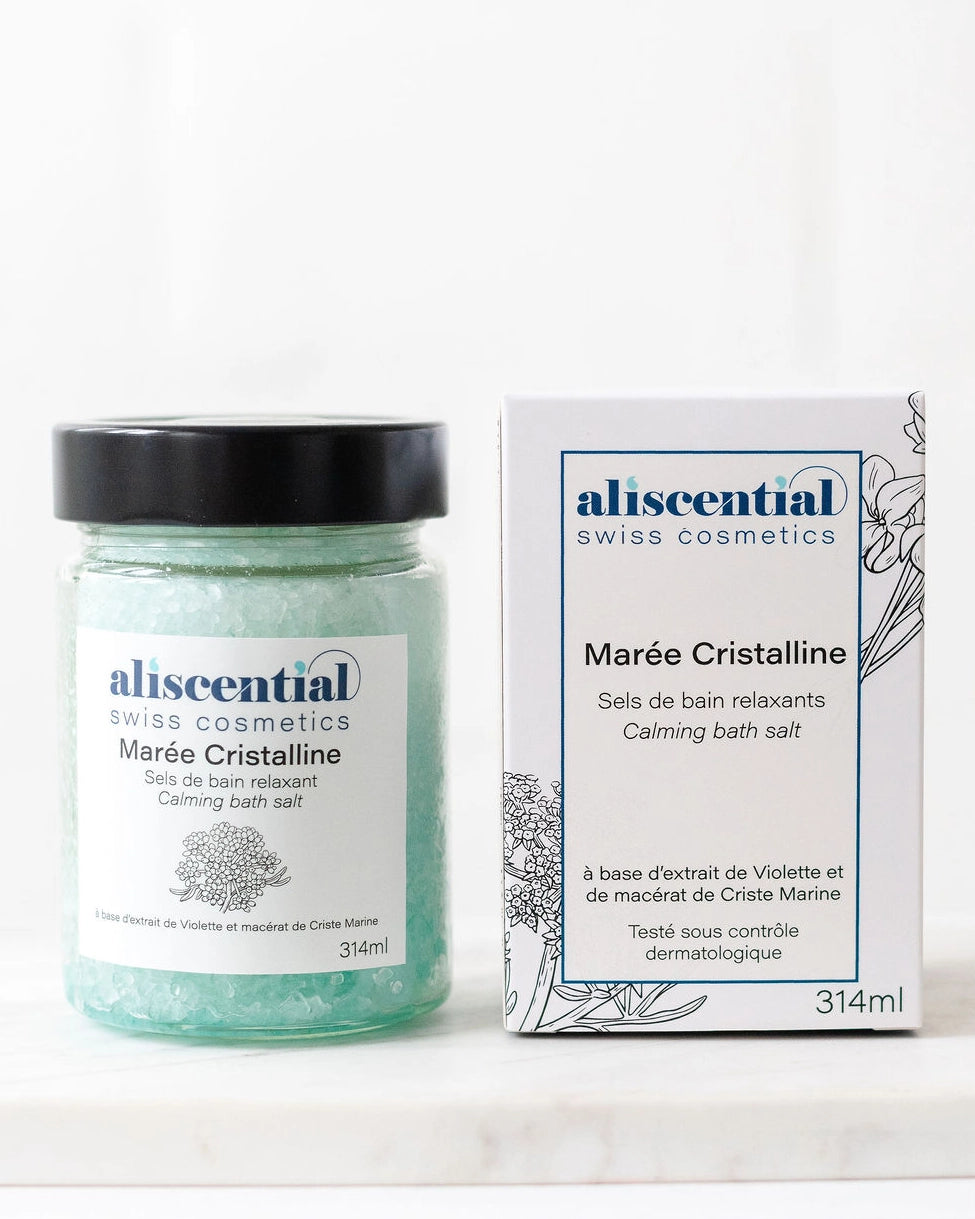 Marée Cristalline Aliscential – sels de bain et packaging
