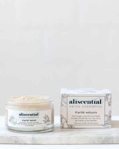 Karité Velvet Aliscential – gommage corps et packaging